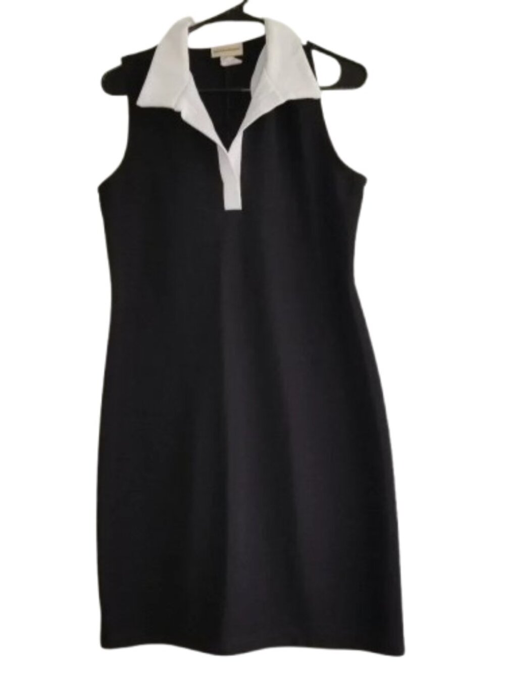 Expressions Fitted Black Midi Bodycon Dress Sleeveless Collar M
